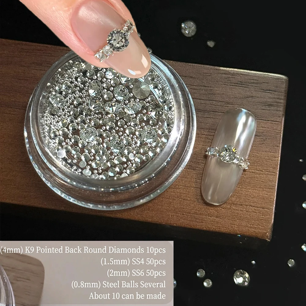

Shiny Luxury K9 Crystal Nail Art Rhinestone Multi Shape Clear Zircon & 0.8mm Steel Balls Ring Design Nail Diamond DIY Decoration