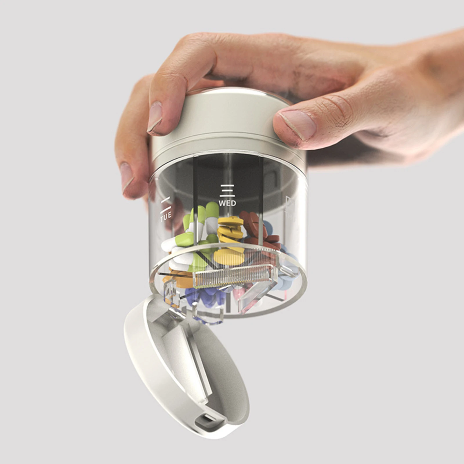 

7-Day Portable Grid Pill Box Week Dates Transparent Bottle Suitable for adjusting Pills dosage