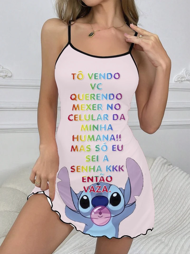 Disney Mickey esclusiva camicia da notte sexy ed elegante, abito con bretelle con orlo avvolto in lattuga con ciondolo infinito