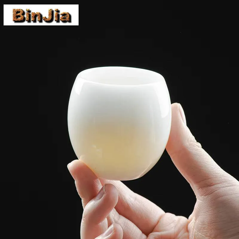 70 مللي بذور الجليد الأغنام الدهون اليشم الأبيض الخزف فنجان شاي البيض على شكل ماستر الشخصية السلطانية أكواب تشازان الكونغ فو Teaset هدية لوازم #1