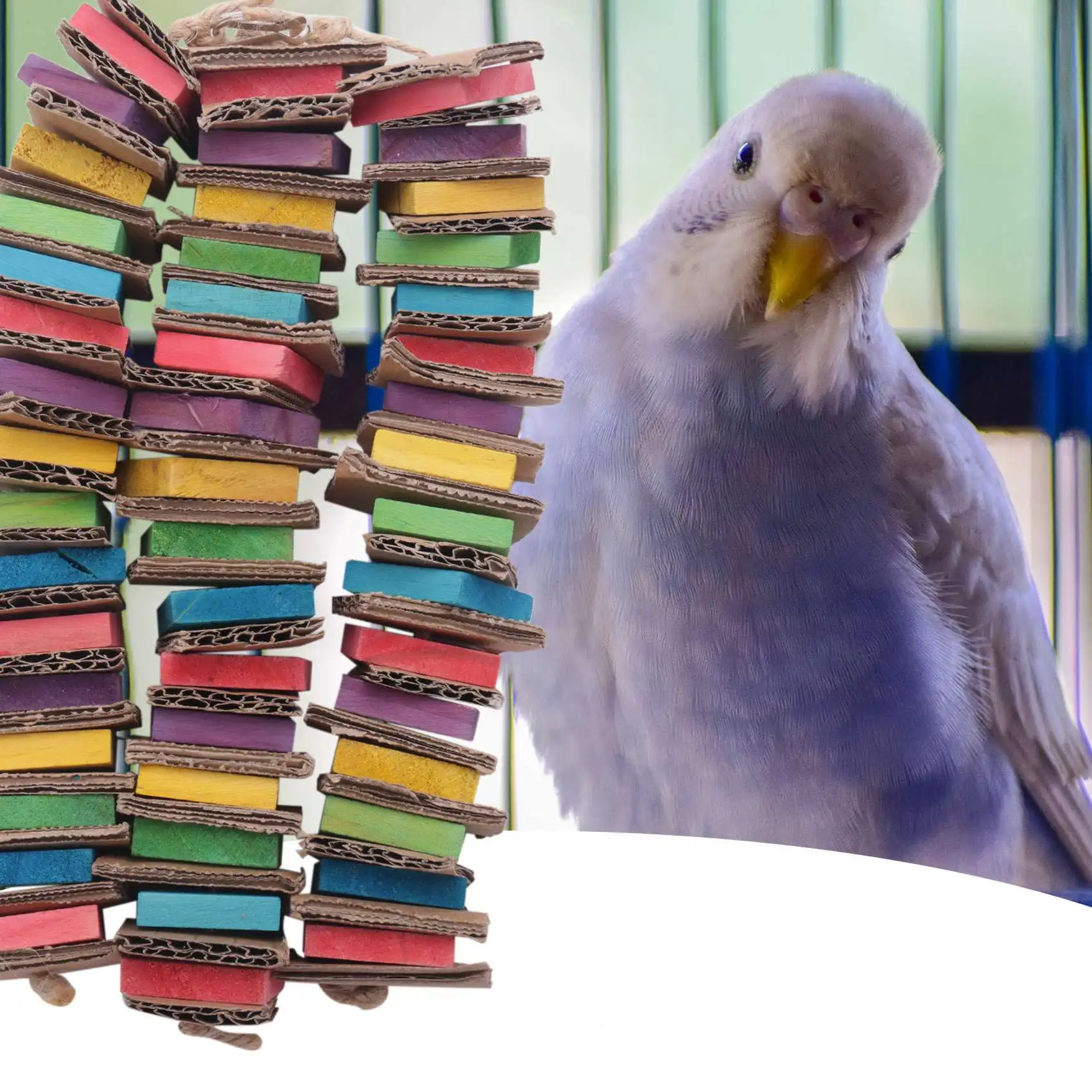 T84C Parrot Toys for Birds Cardboard Big Bird Toys African Grey Parrot Toys Natural Wooden Bird Cage Chewing Toy