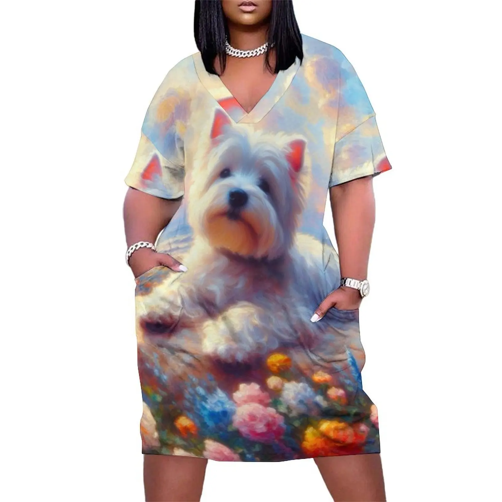 Floral Westie Painting - West Highland Terrier Loose Pocket Dress purple dress ladies dresses for women 2024 Dresses