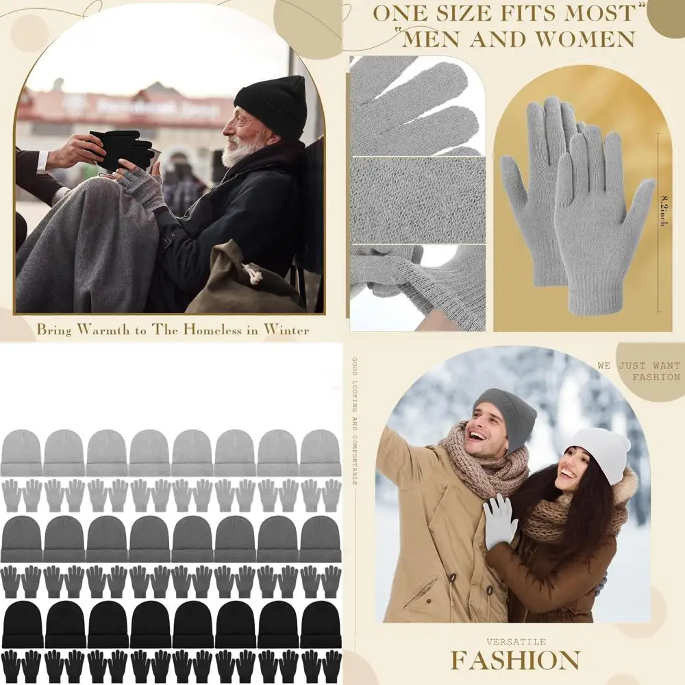 

Bulk Winter Knit Hat & Glove Sets: 64pcs Windproof Beanie & Gloves for Men & Women