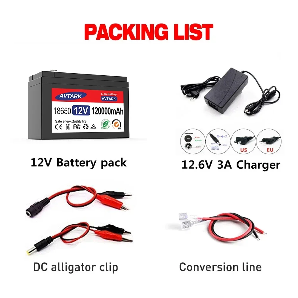 2023 Upgraded 12V 120Ah 18650 lithium battery Built-in BMS pack Rechargeable battery for solar energy electric vehicle battery