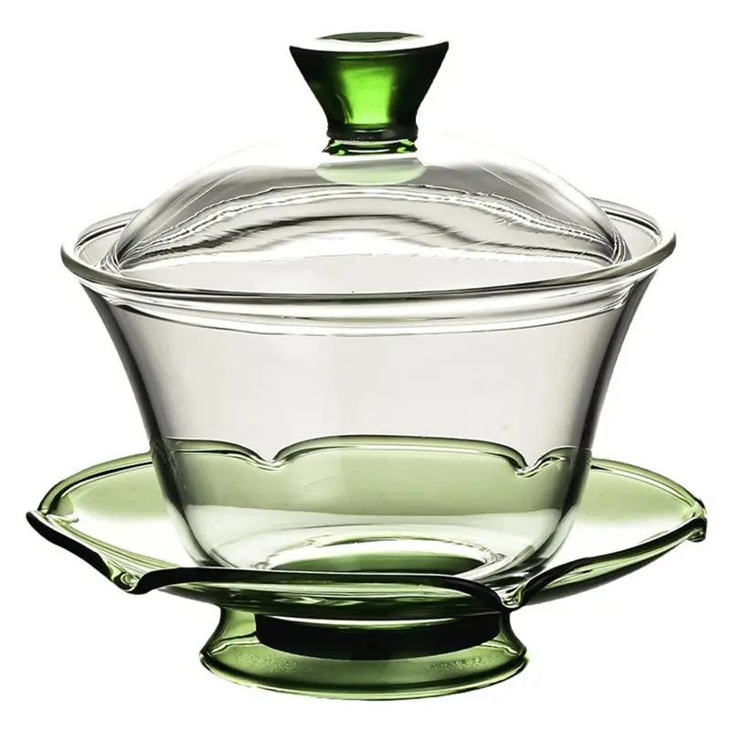 AWAH Glass Tureen Teacup Transparent Chinese Style Tea Cup 1 Set For Home Office Household Tea Brewing Cup Tureen Teacup