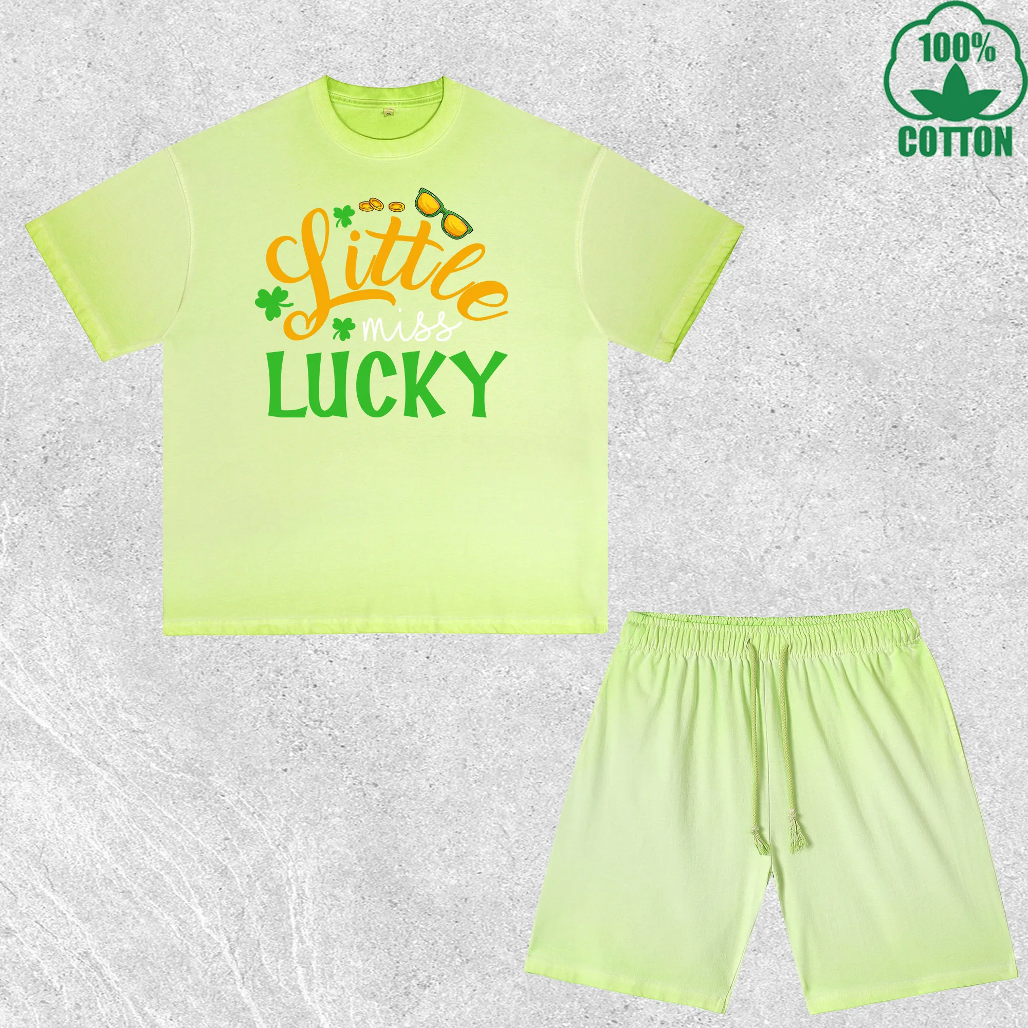 

Комплект из футболки и шорт Little Miss Saint Patrick с принтом, эффектом потертости, разноцветный, свободный крой, модный, 100% хлопок