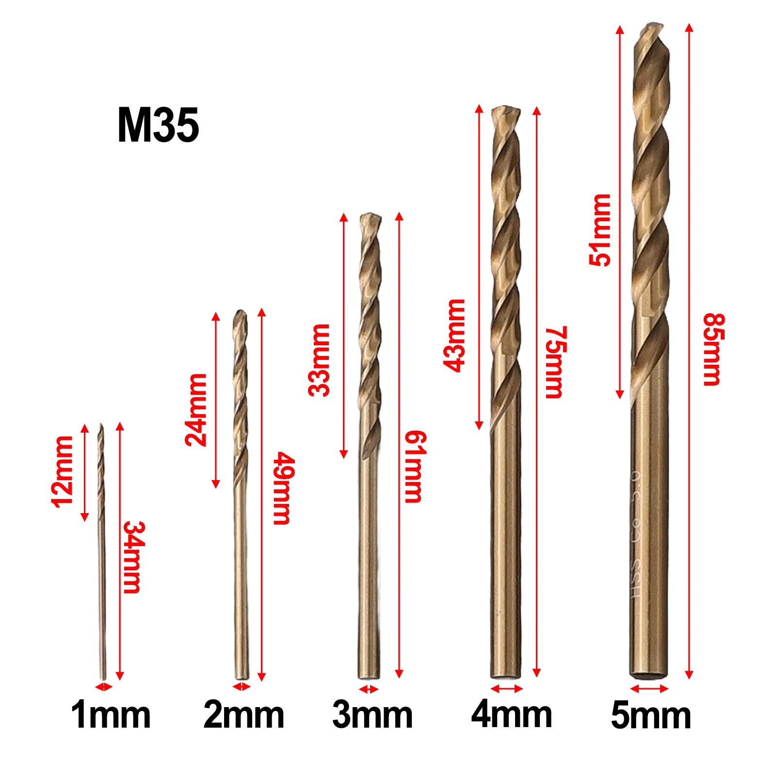 Auger Drill Bit 1-5mm 1/2/3/4/5mm HSS M35 Cobalt Heat Resistance Stainless Steel Drilling Cutter For Metal Drilling Cutter New