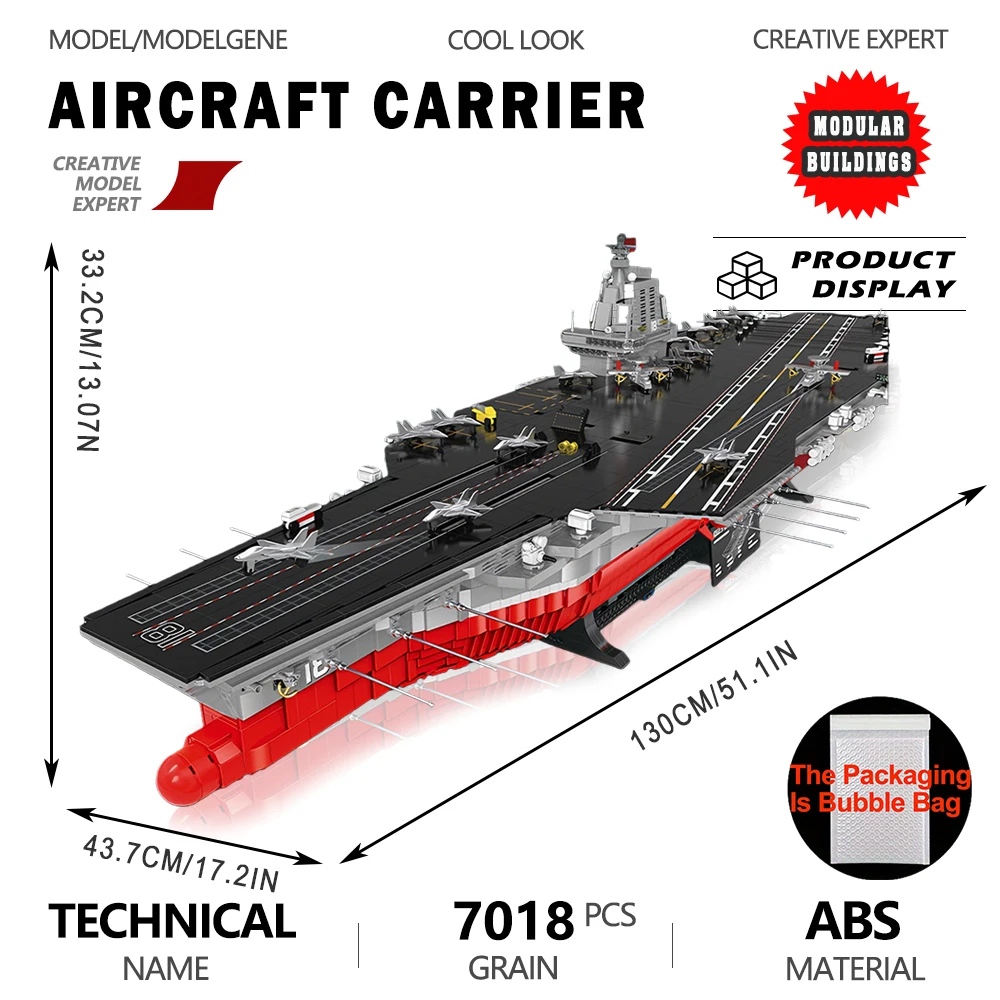 Modelo militar de alta dificultad a gran escala del portaaviones Fujian 003, juguete para regalo para niños, bloques de construcción, 7018 Uds.