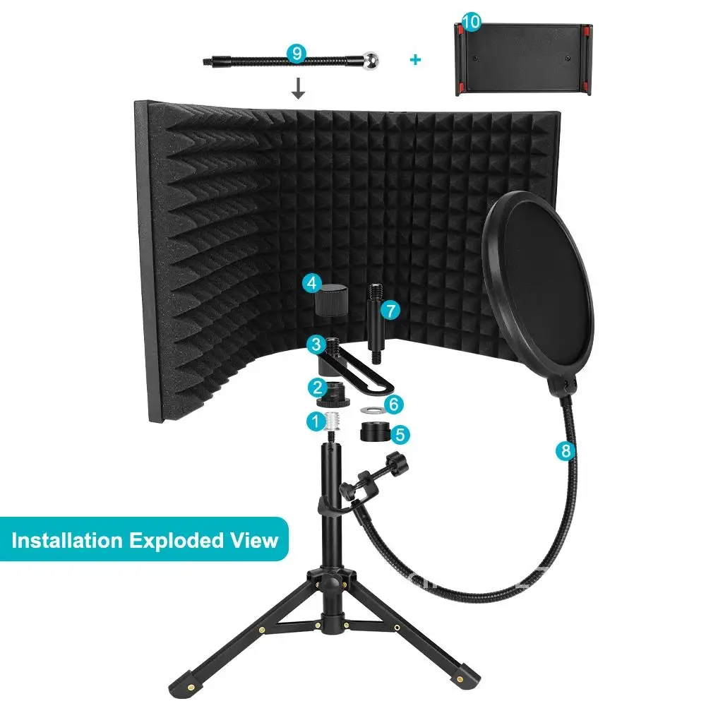 Sound Absorbing Foam Microphone Isolation Shield for Recording Studio Podcasts Singing Broadcasting Studio Mic Reflector