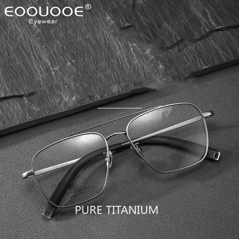 2024 Oversize Pure Titanium Glasses Frame Men Double-Beam Pilot Prescription Eyeglasses  Square Myopia Optical Eyewear Spectacle