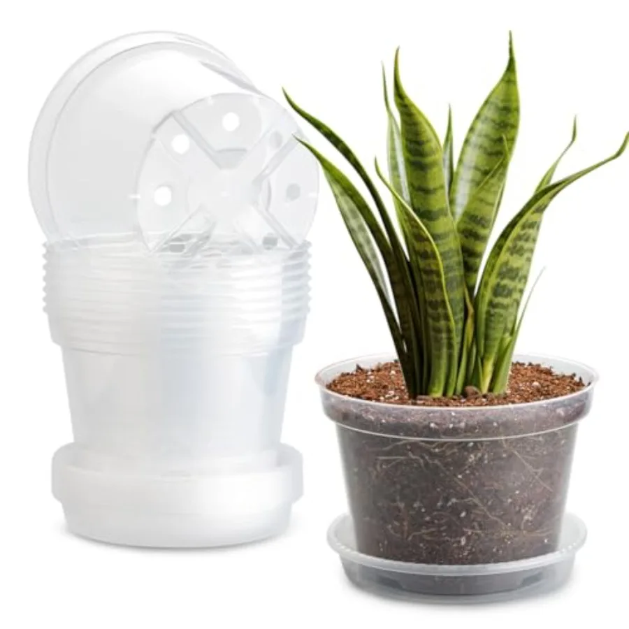 

Набор из 7 прозрачных горшков для рассады 8 дюймов с поддонами, прочные пластиковые горшки для растений с дренажными отверстиями, для выращивания рассады