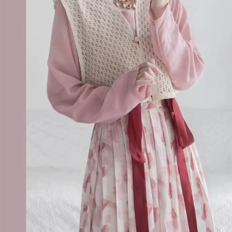 

Original Hanfu Dress Women's Tang Han Element Improved Tang Style One-piece Pleated Skirt Set Spring Summer Hanfu Costume