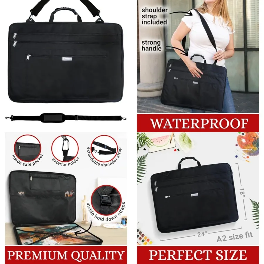ART PORTFOLIO with Full Extension Zipper Waterproof A3 Art Portfolio Case Hard Case for 18x24 Artwork Ideal for Artists and Des