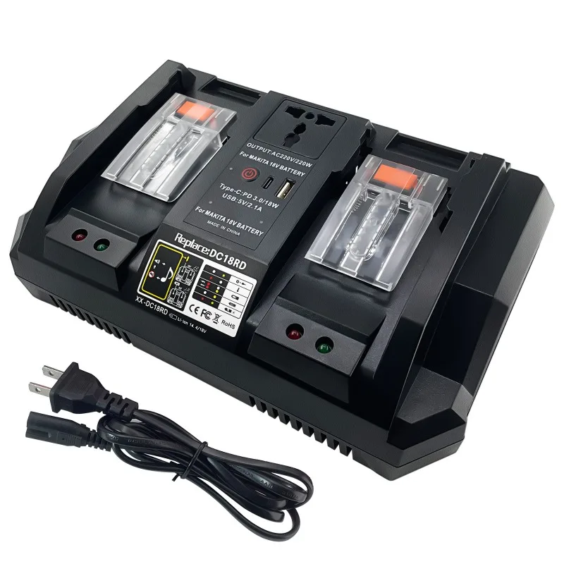 

Dual-Port Battery Charger Portable Fast Charger Compatible with For Makita 18V Lithium Batteries with Inverter and Type-C Ports