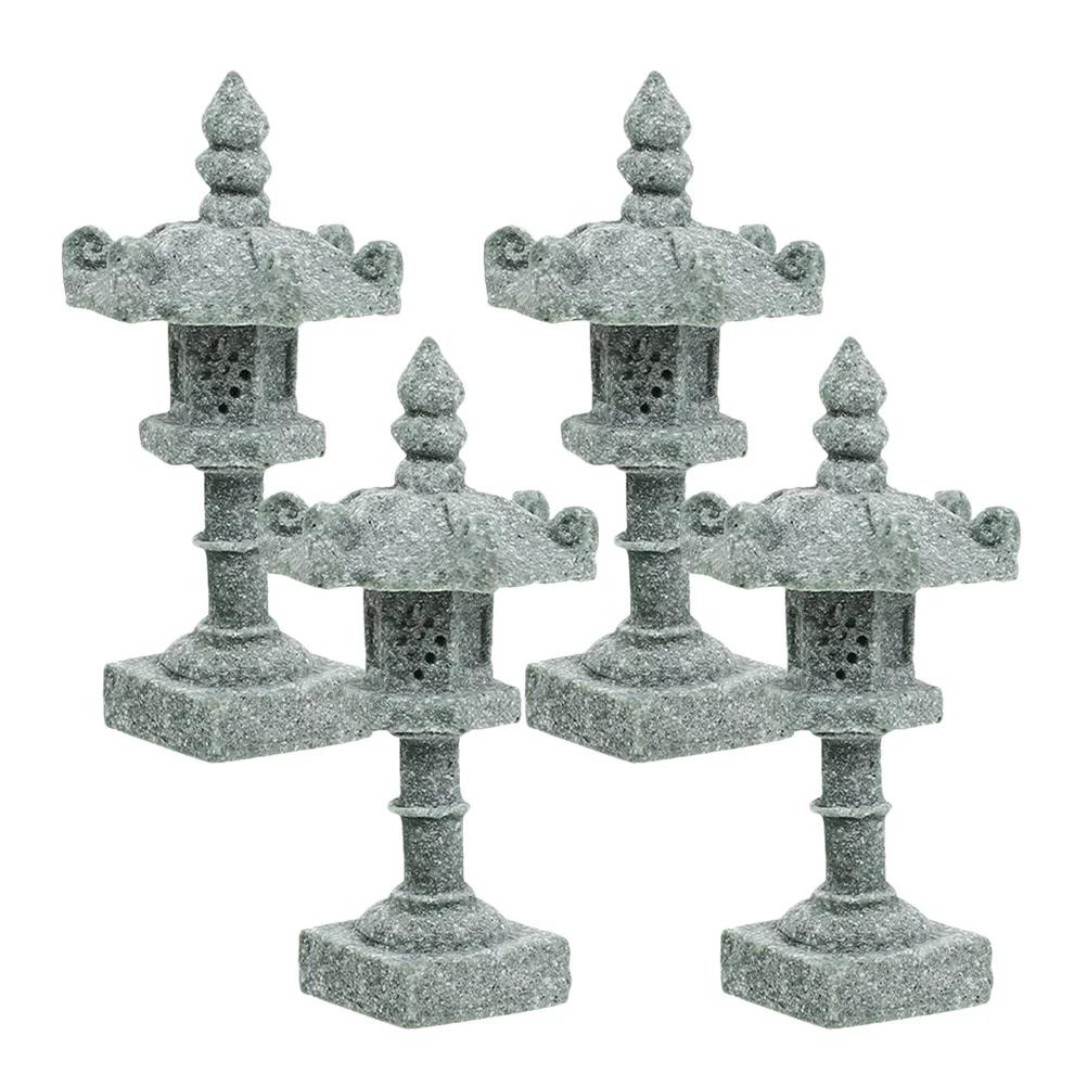 

4 Pcs Garden Statue Tower Light Miniature Decoration Sand Table Bonsai Ornaments