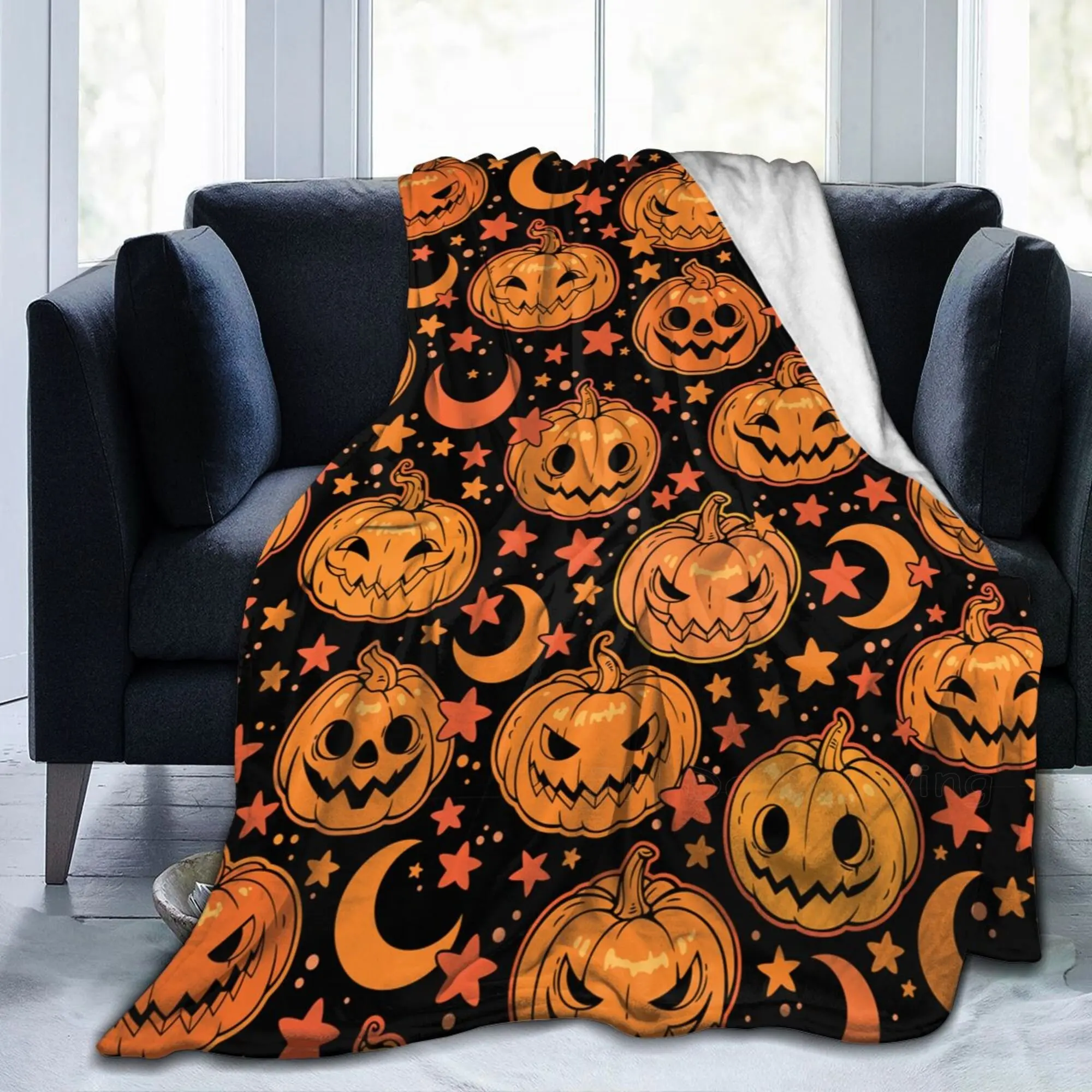 Autumn Pumpkin Maple Fannel Fleece Throw Blanket Portable Warm Soft Cozy Blankets Lightweight Bedspread for Home Office Picnic