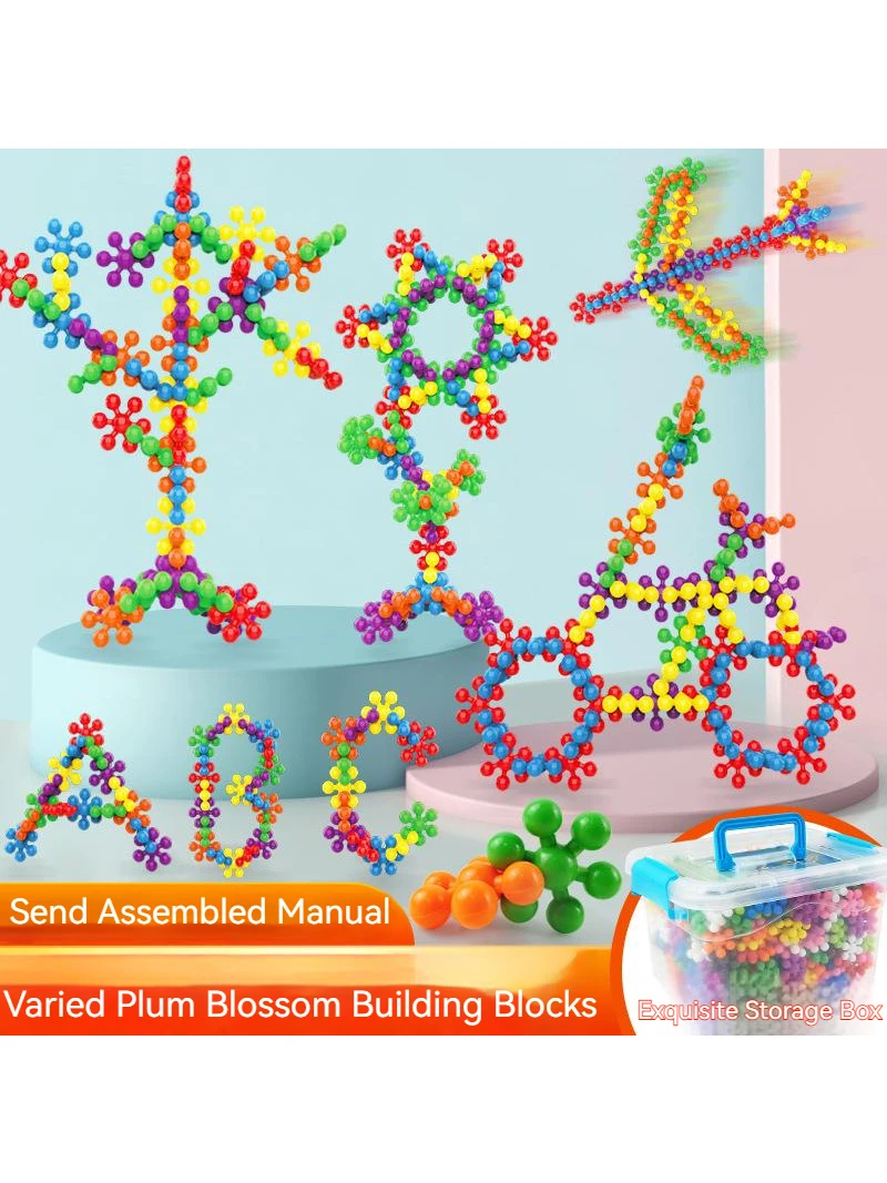 Décennie s de construction de fleurs de prunier en plastique colorés pour enfants, pièces de démontrent de neige assemblées amusantes, jouets éducatifs précoces
