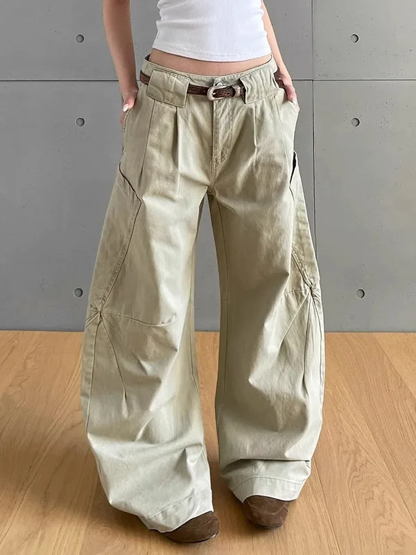 

Американские ретро Cleanfit хаки, рабочие брюки с ножом, мужские модные свободные широкие брюки длиной до пола, High Street