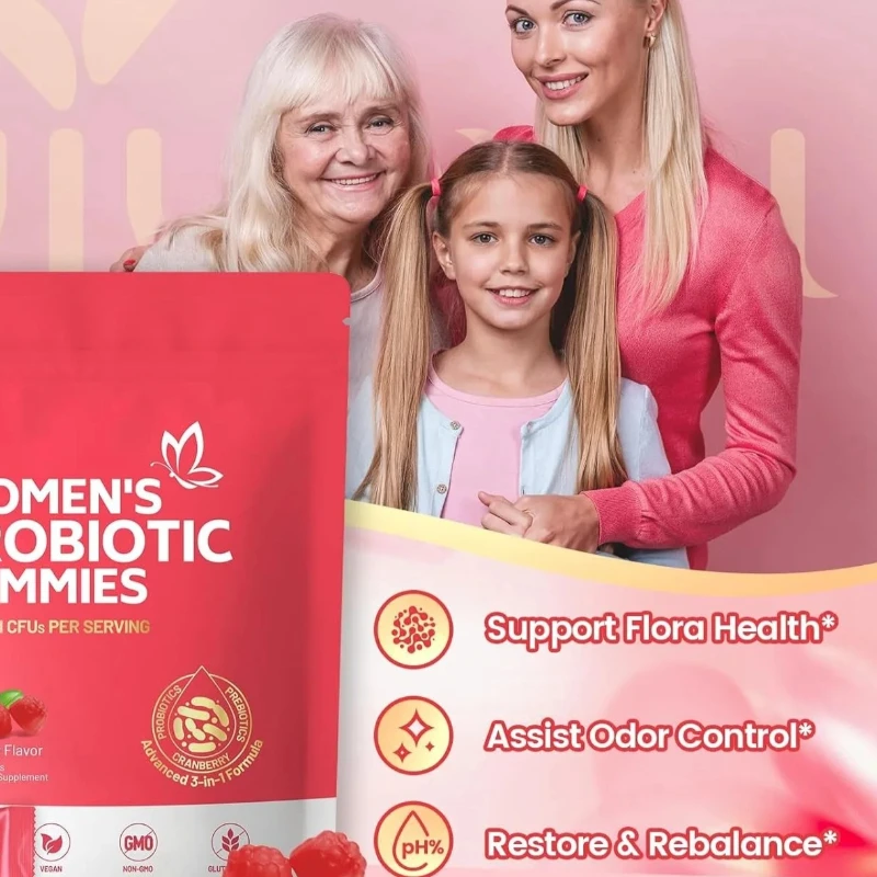 

Female probiotic gummies cranberry flavored dietary supplements maintain urinary system health and enhance immune barrier