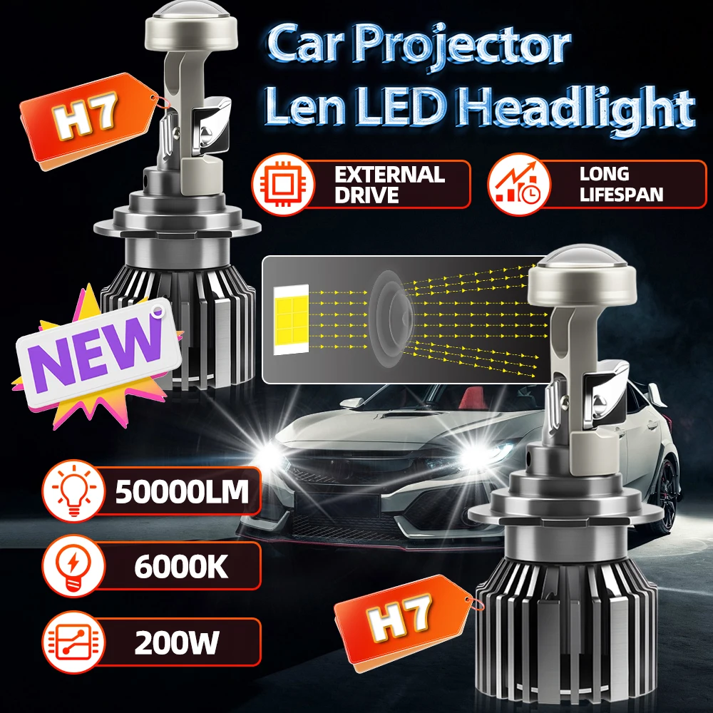 

H7 H4 H11 9005 9006 Автомобильный проектор Len Светодиодная фара Ампула DRL Canbus 200 Вт Turbo 50000LM 12 В В Внешний привод 6000 К Высокое качество