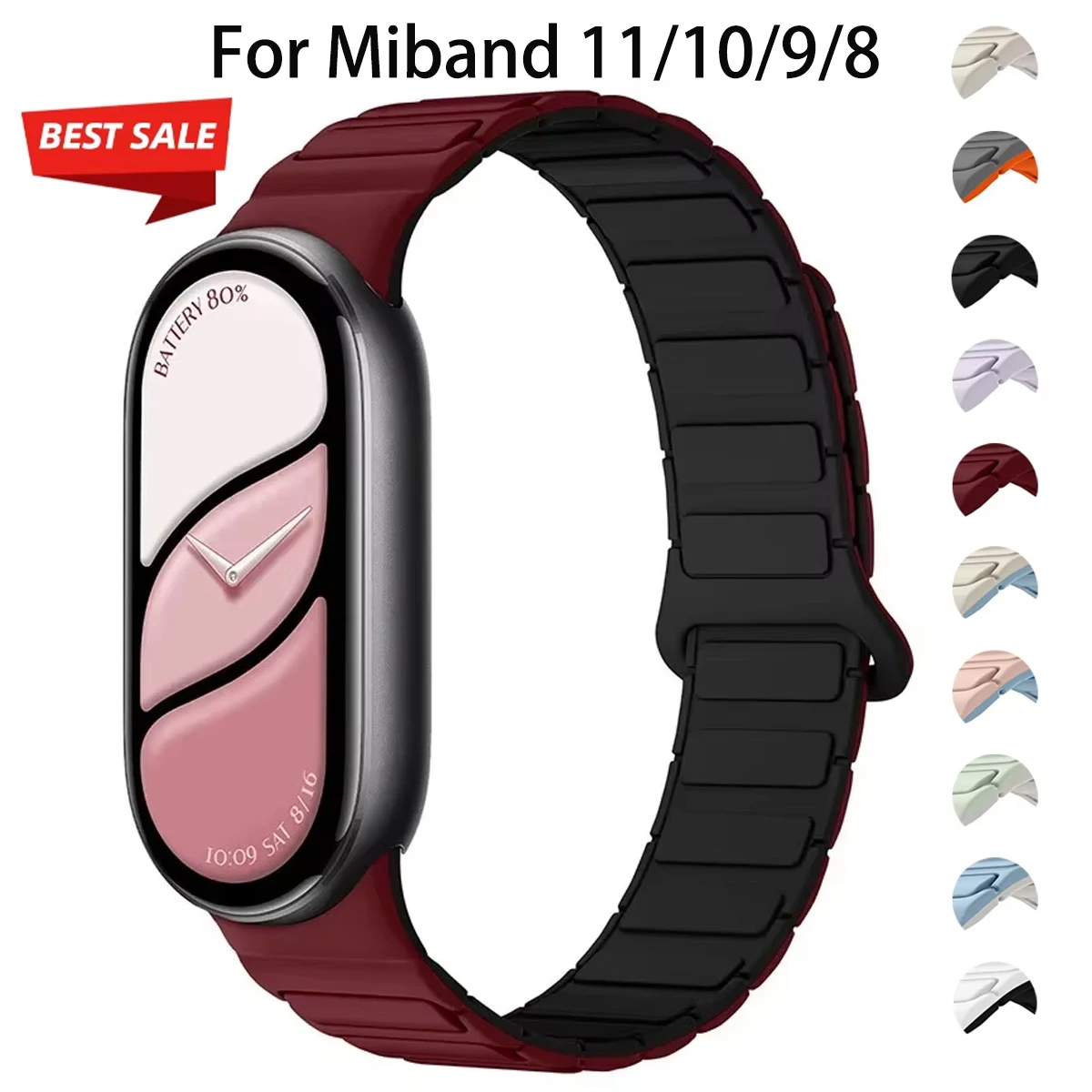 Silicone Sport Band for Xiaomi Watch 11/10/9/8 Two Tone Magnetic Strap for Miband 11 NFC Smartwatch Replacement Bracelet