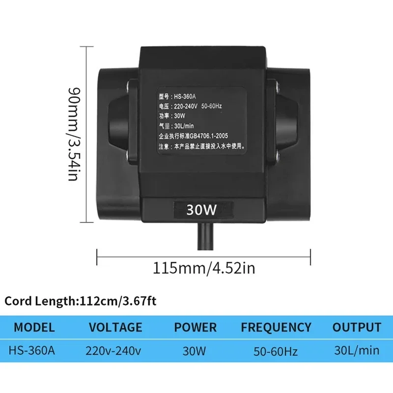 Imagem -04 - Bomba de ar Eletromagnética 110v 220v 30l Min Bomba de Oxigênio para Tanque de Peixes Criação de Aquário Bomba de ar de Alta Potência com Acessórios de Quatro Furos