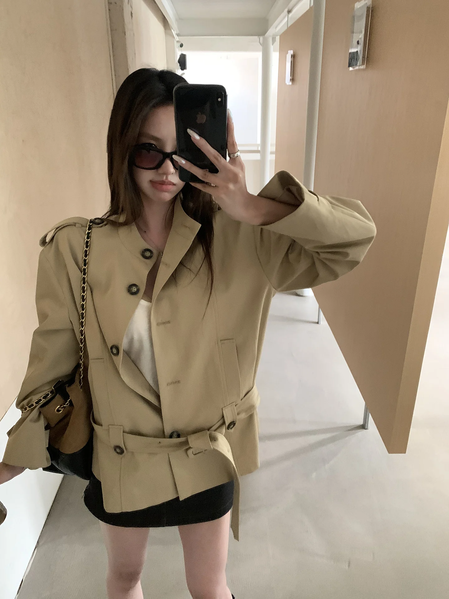 

Модное женское пальто цвета хаки, новинка 2026 года, весенний сезон, для повседневной носки, из смесовой ткани хлопок-полиэстер, премиум-класса