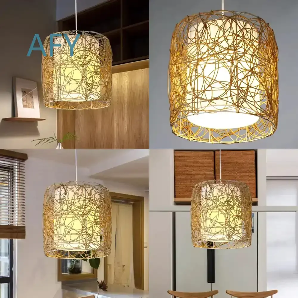 Handmade Rattan Round Pendant Light for Southeast Asian Style Decor Creative Unique Hanging Lamp for Window Balcony