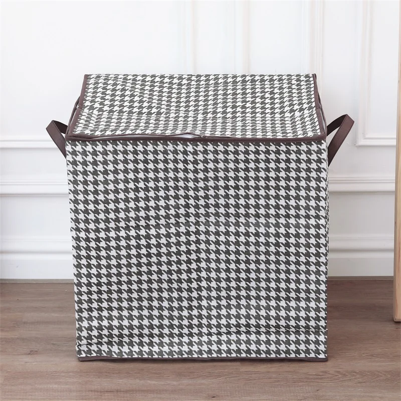 Fabric Trousers Clothes Quilt Organizer Storage Boxes Houndstooth Quilt Bins Container Organizers with Handle for Bedroom Closet