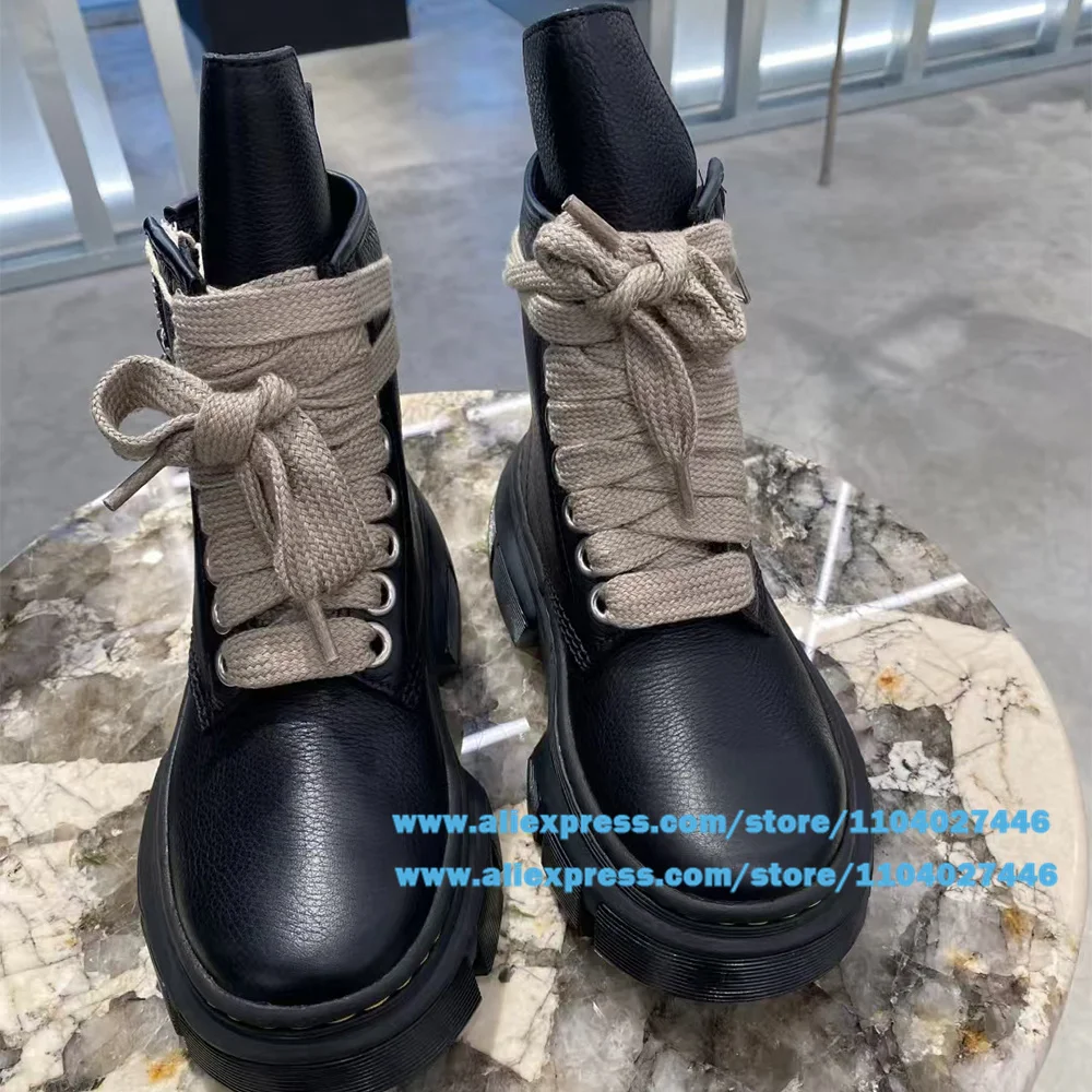 Thick-soled Men's Boots Cross Strap Leather Platform Booties Luxury Designer Novelty Round Toe Handmade Men Booties Large Size