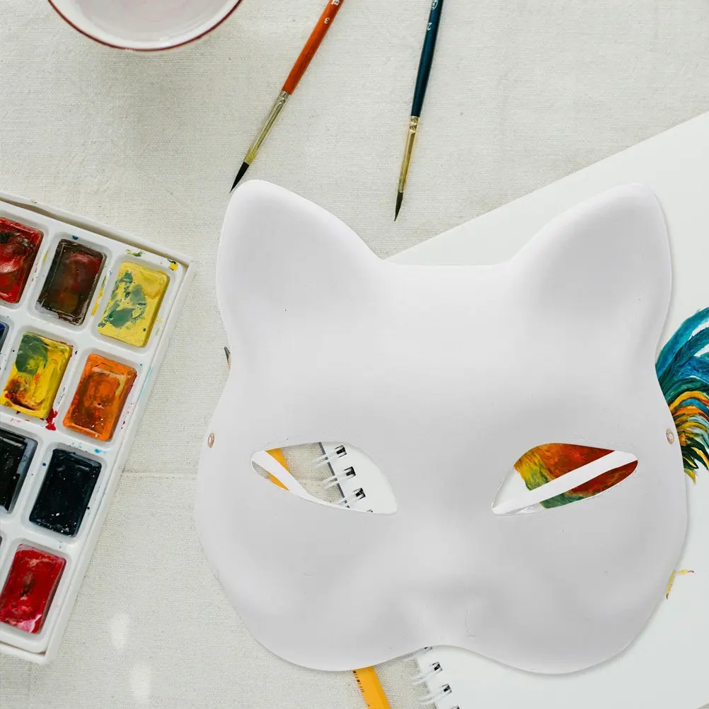 15Pcs Cat Mask DIY Unpainted White Paper Blank Masks Hand Paint Costume Party Halloween Preschool Masquerade Unfinished Cat Mask