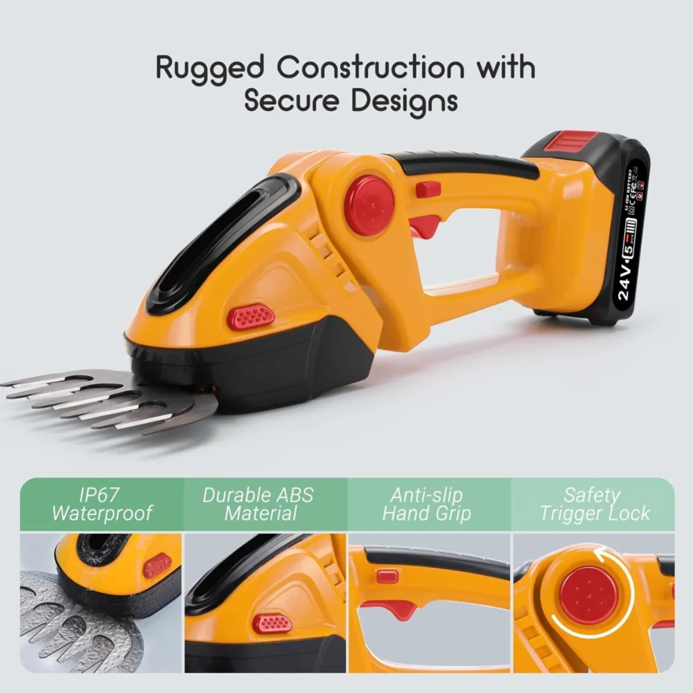

New 2-in-1 Shrubbery Trimmer Handheld Yellow Hedge Trimmer Battery Powered Mini Grass Trimmer Outdoor