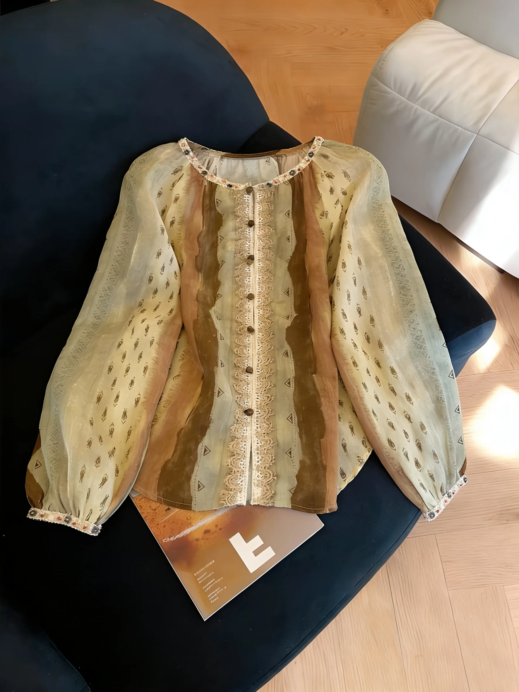 

Ele Heavy-Print Long-Sve irt Men's Casual Sle Contrast Color Loose Fit Versatile Slimming Spring Autumn Top