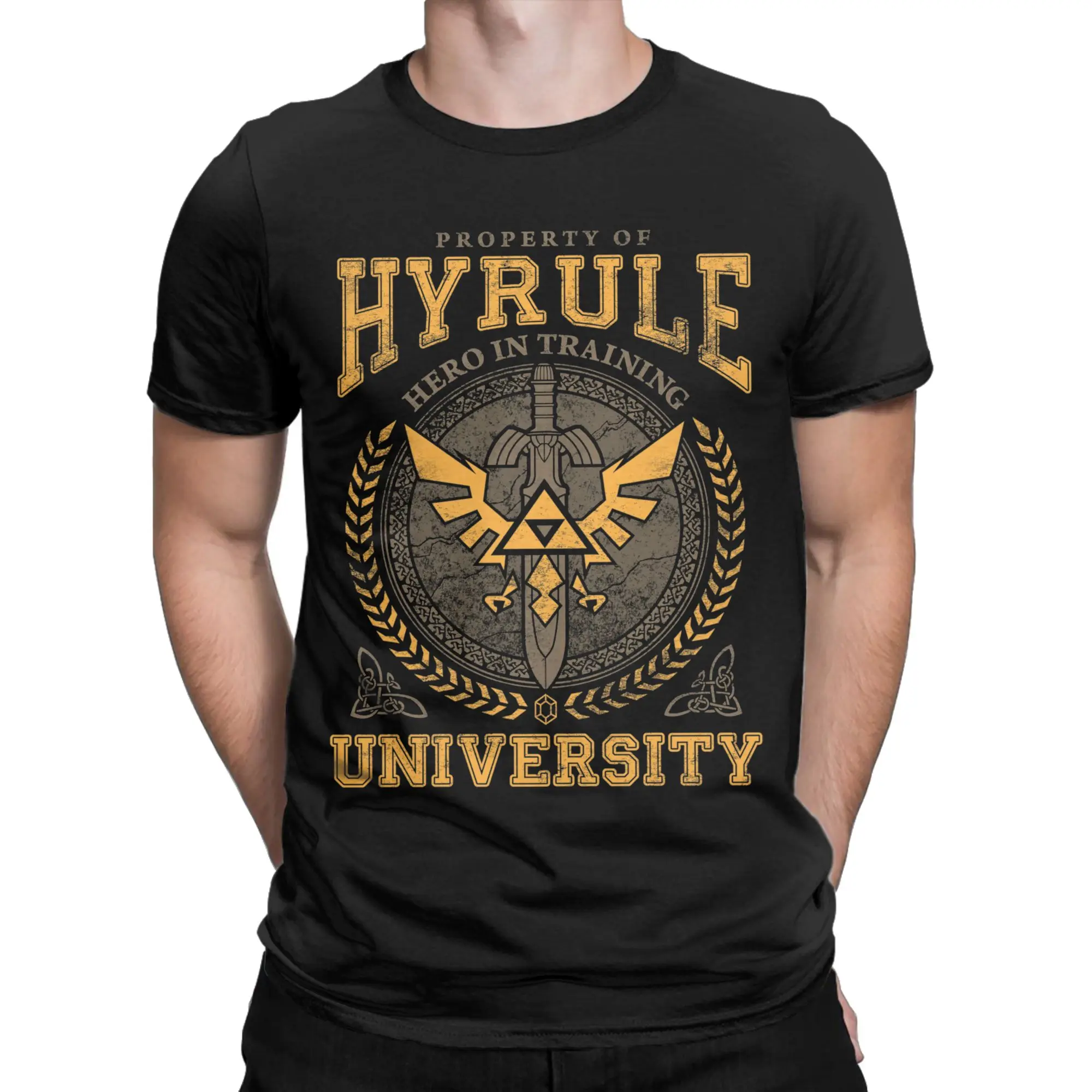 Grunge Zelda Logo Hyrule University Men O-neck Short Sleeve Tops Shirts  Cotton Summer Tops Shirts