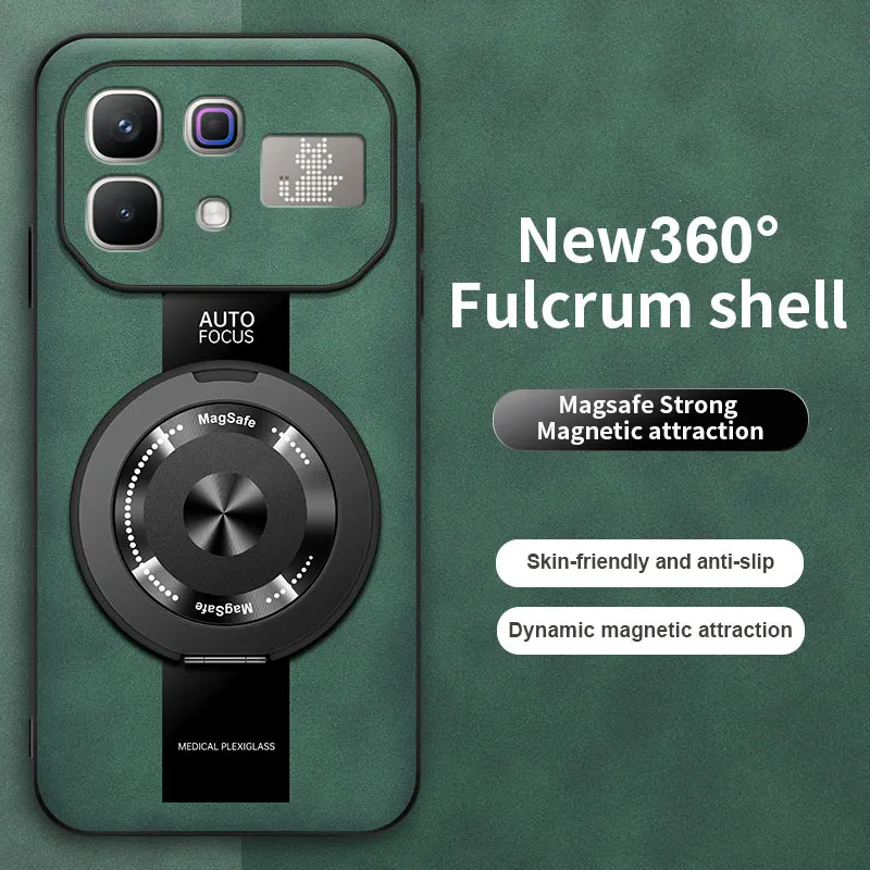 Capa de celular de couro com tampa magnética de luxo para Infinix Note 60pro, com suporte giratório de 360 graus, à prova de choque.