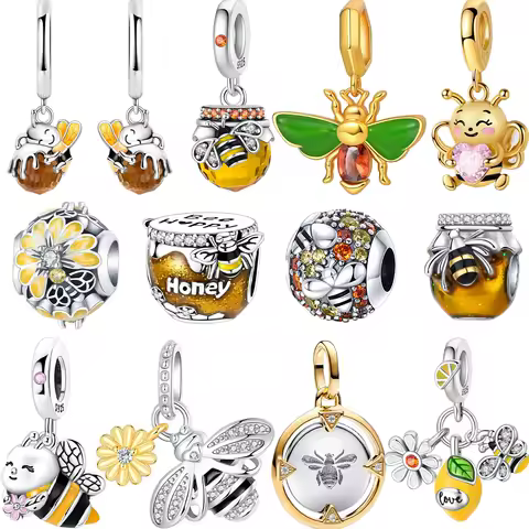 New Original 925 Sterling Silver Bee Charms Honey Earrings Ring Beads Pendants Fit Bracelet Necklace DIY Jewelry Gift