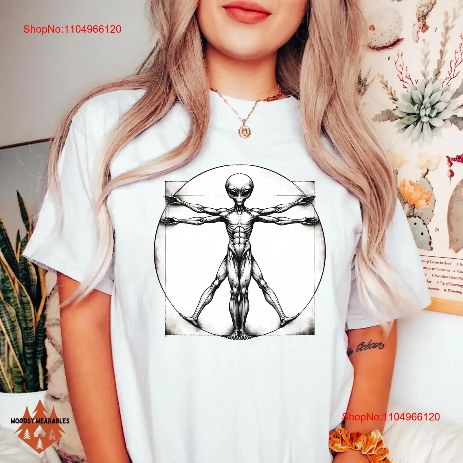 

Vitruvian Alien T Shirt Extraterrestrial Art vintage Washed designer clothes Stylish Unisex Casual Stretched fashion Breathable