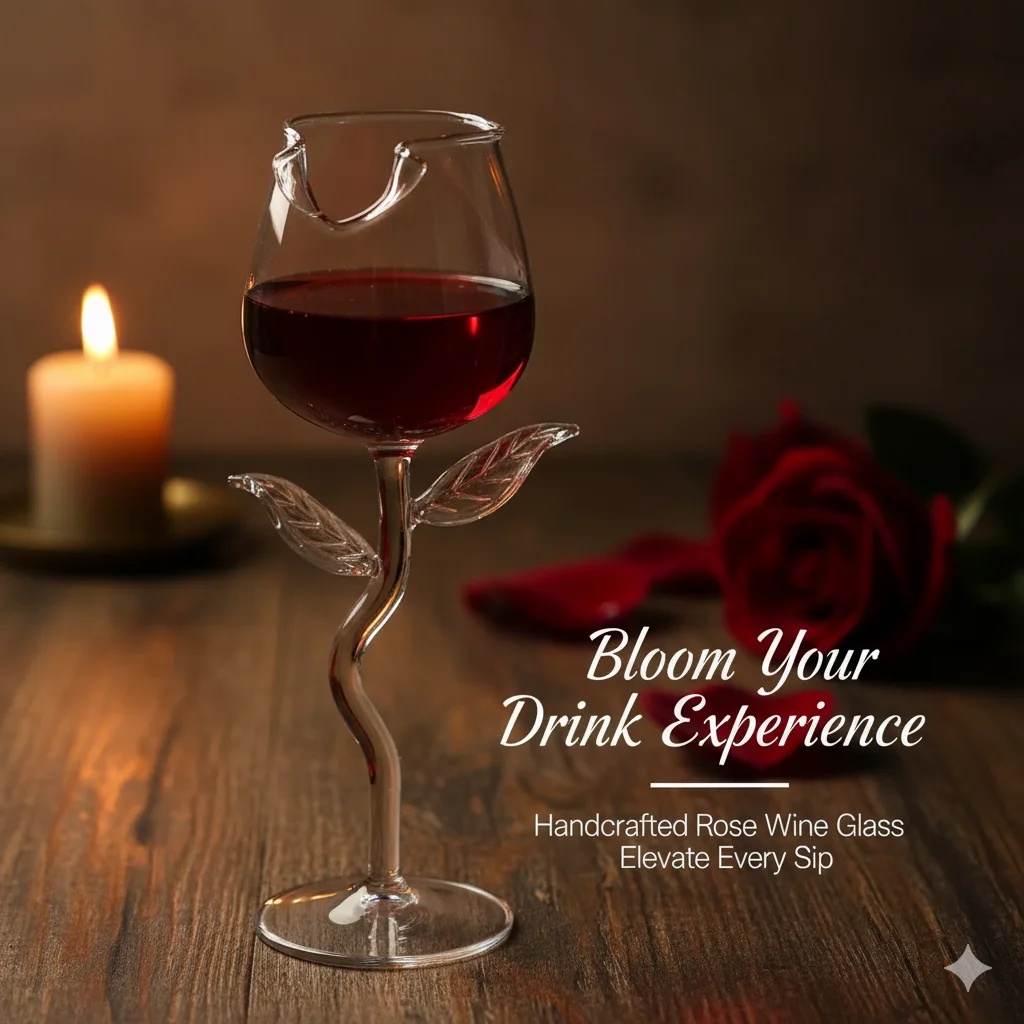 

Creative Rose Flower Shape Glass Wine Cup with Green Leaves 150ml 280ml Goblet for Party Wedding Decoration or Gift Use