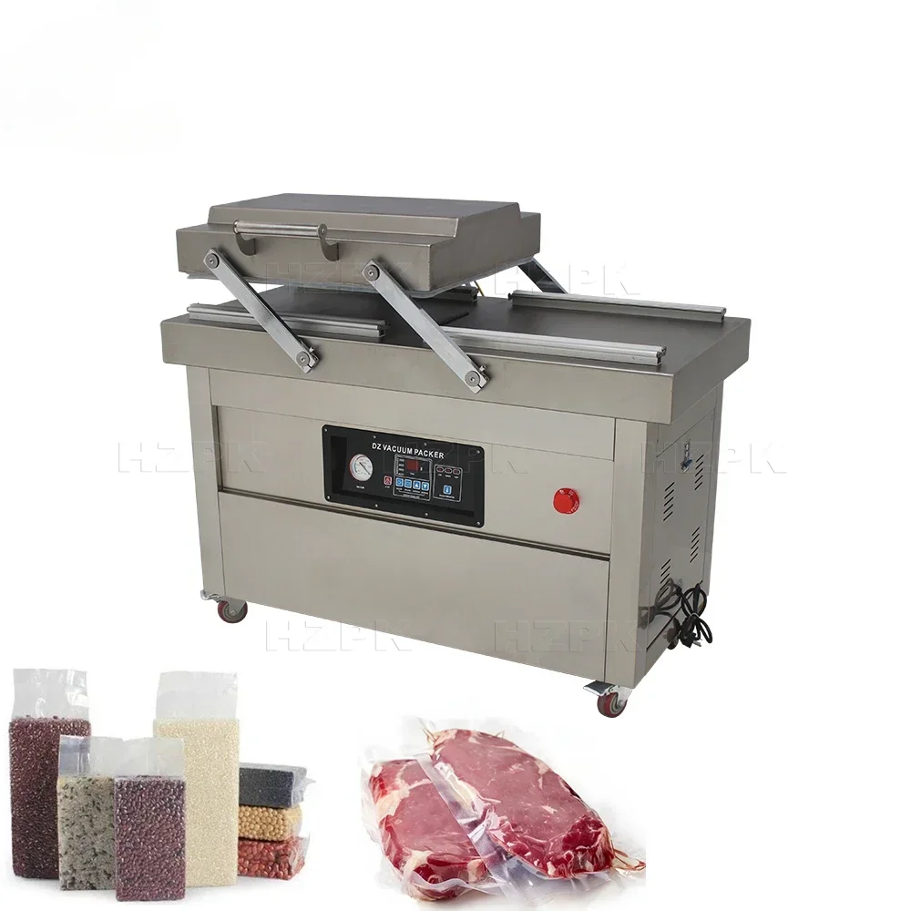 

hzpk dz 400 500 600 semi automatic meat food plastic brick bag heat sealing pump double chamber vacuum sealer packing machine