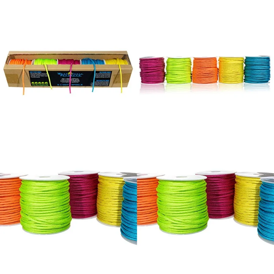 

550lb Paracord Variety Supplies Type III Paracord Box Set 100 Feet Spools of 5 Colors