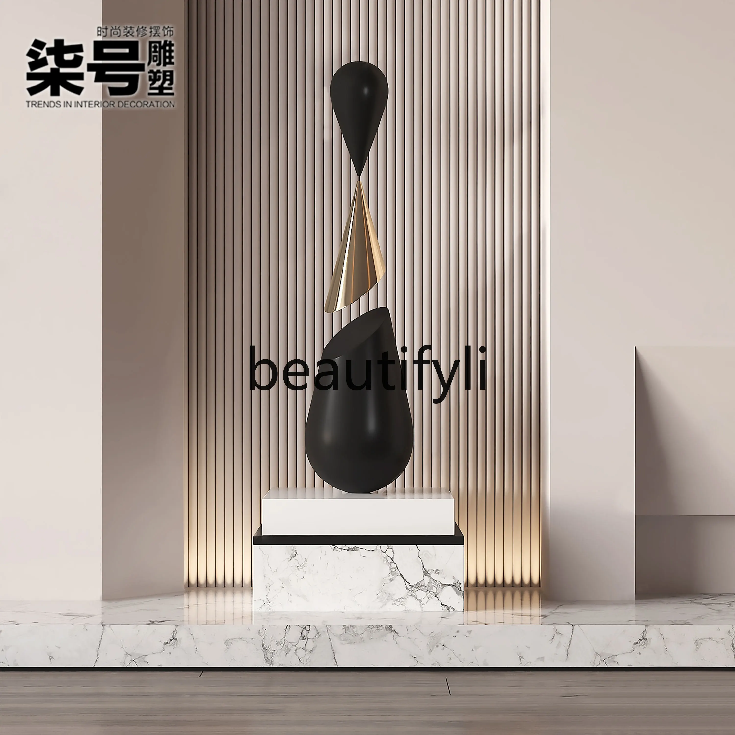 

Abstract Water Drop Sculpture Hotel Entrance Decoration Staircase Corner Floor Ornament Sales Office Installation