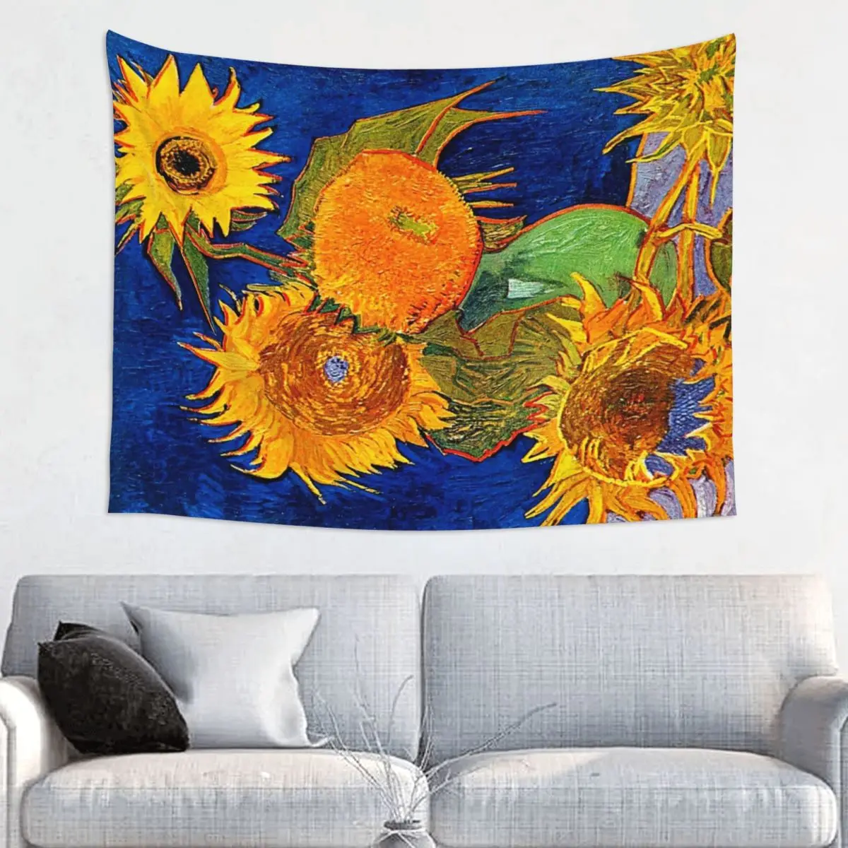 Van Gogh Tapestry Wall Hanging Hippie Fabric Tapestry Vase With Five Sunflowers INS Throw Rug Blanket Dorm Decor Tapiz