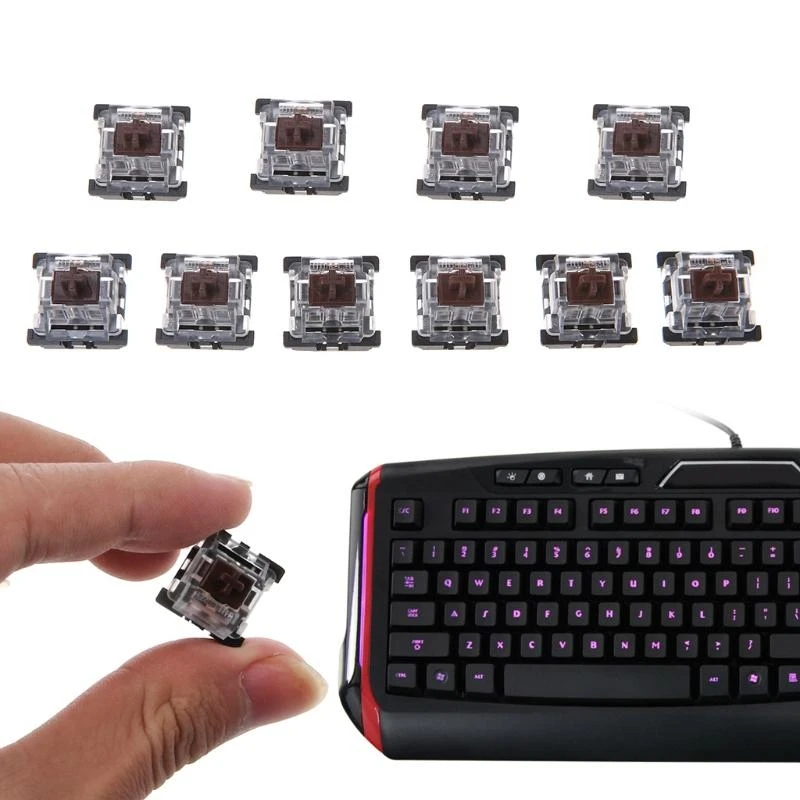

P9FA 10PCS/Set Switch for Mechanical Keyboard Cherry MX Clone Switches Brown Testing for Key Shaft 3Pins