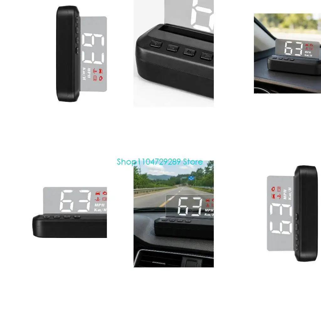D8KE Auto OBD2 Windscreen Projector HUD, OBD Car Head-Up Display with Vehicle Speed, Engine Speed, Battery Data, Coolant