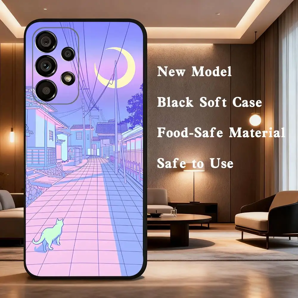 Casing Ponsel Tokyo Nights untuk Samsung Galaxy A73,31,32,72,41,53,52,71,22,5G,Note,J7,8,9 Sampul Hitam Lembut