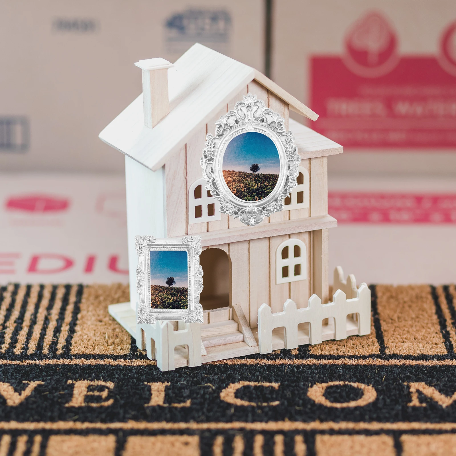 

12Pcs Mini Resin Photo Frame Rustic Embossed Style Decorative Small Picture Frame for DIY Crafts Mini Photo Props