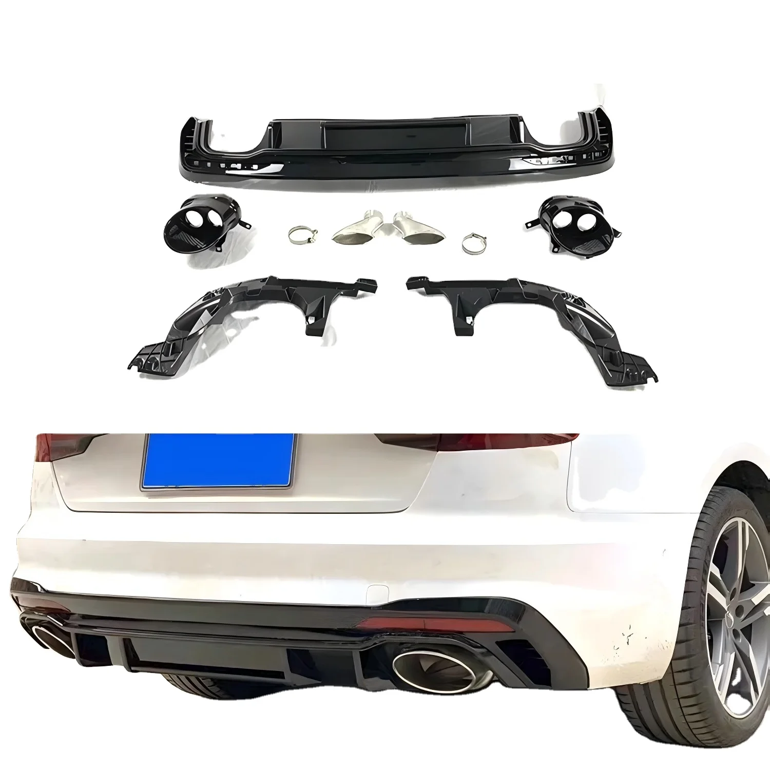 

SXLL Hot Sale A4 B9 Rear Diffuser Suitable for A4 Ordinary Sport Modified RS4 Rear Diffuser Exhaust Pipe PP Surround Kit