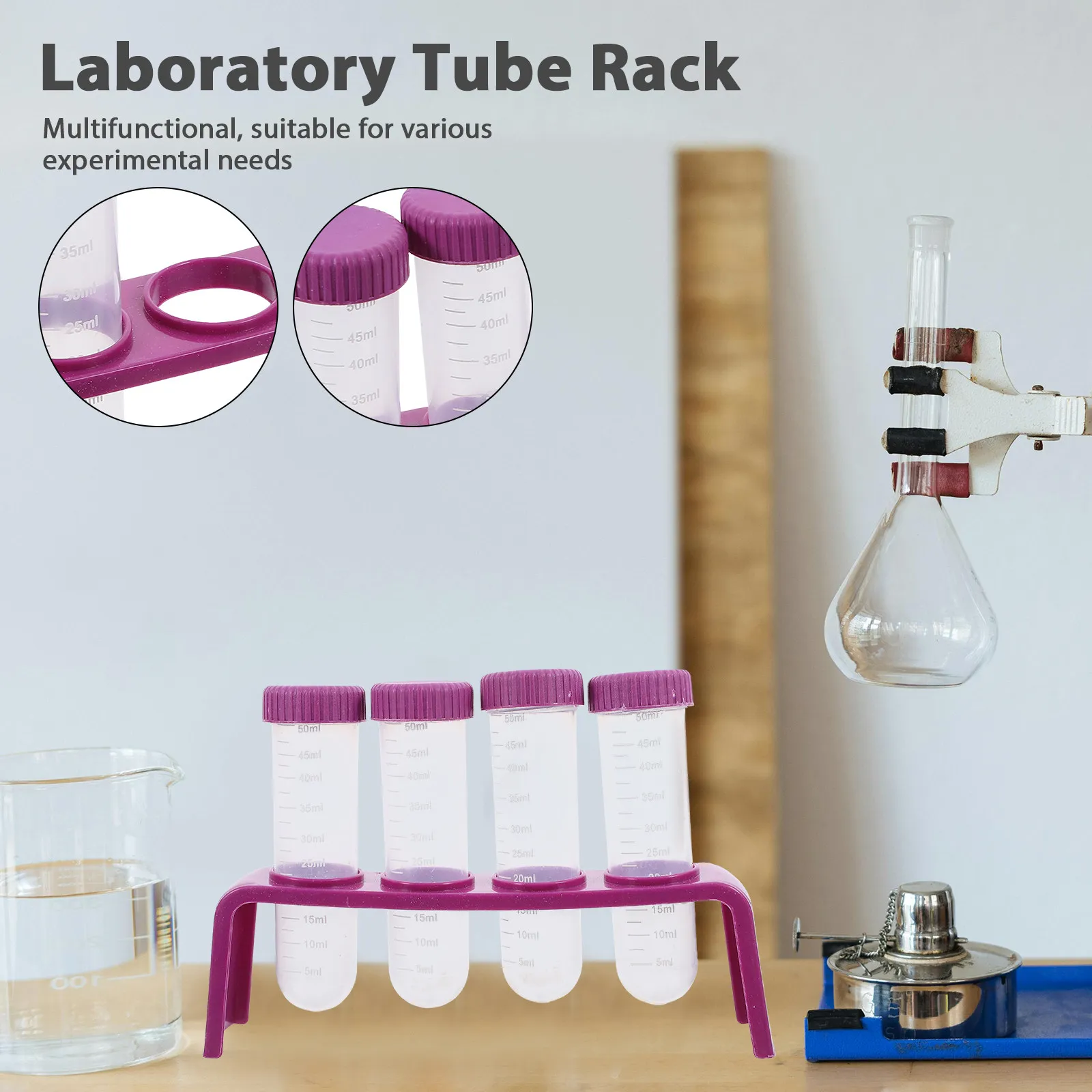 1Set 4-Hole Test Tube Rack Lab Holder with Graduated Test Tubes Multipurpose Scientific Experiment Storage Organizer Sampling