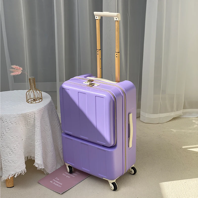 24-Inch Luggage Luggage Universal Wheel Pc Password Trolley Case Women's Ultra-Light USB Charging Front Fastening Boarding Bag