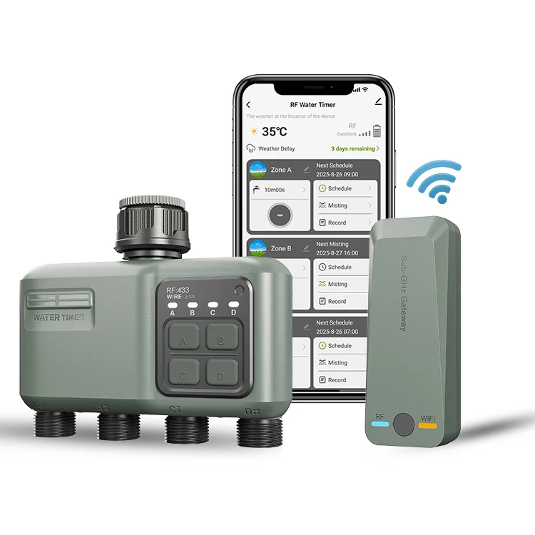 

New Design Four Outlet Smart RF WIFI Wireless Water Timer Garden Watering Irrigation System for Outdoor Use HCT-639-HCG-003